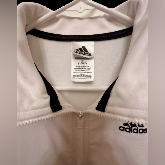 Adidas Boys Youth Medium (10/12) White 3-Stripe Track Jacket - Picture 4 of 8